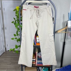VTG Y2K Hot kiss Beige Flare Cargo Pants Wide Leg Size 11 Grunge Mall Goth 2000s
